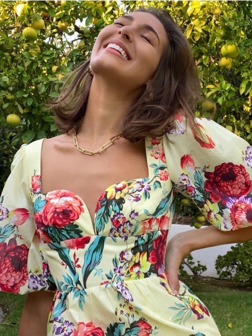 ALICE MCCALL Baby Dee Floral Yellow Puff Sleeve Cotton Mini Dress